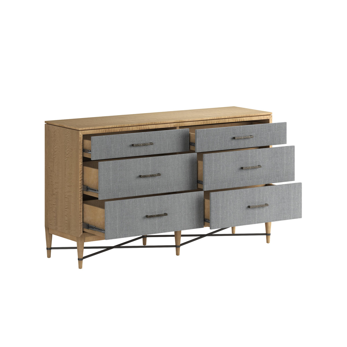 Loft 6-Drawer Fabric Dresser – Natural Maple & Gray