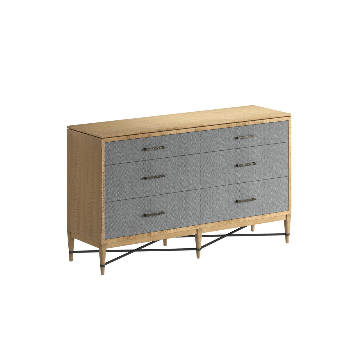 Loft 6-Drawer Fabric Dresser – Natural Maple & Gray