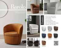 Collage of Barolo armchairs in various colors with features listed.