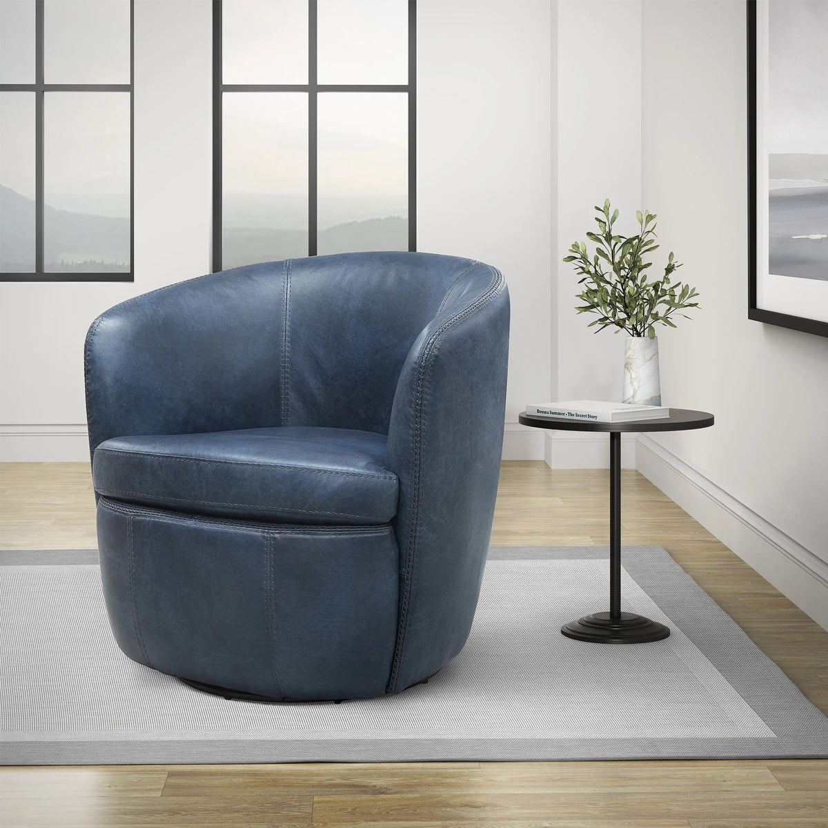 Barolo Genuine Leather Swivel Club Chair
