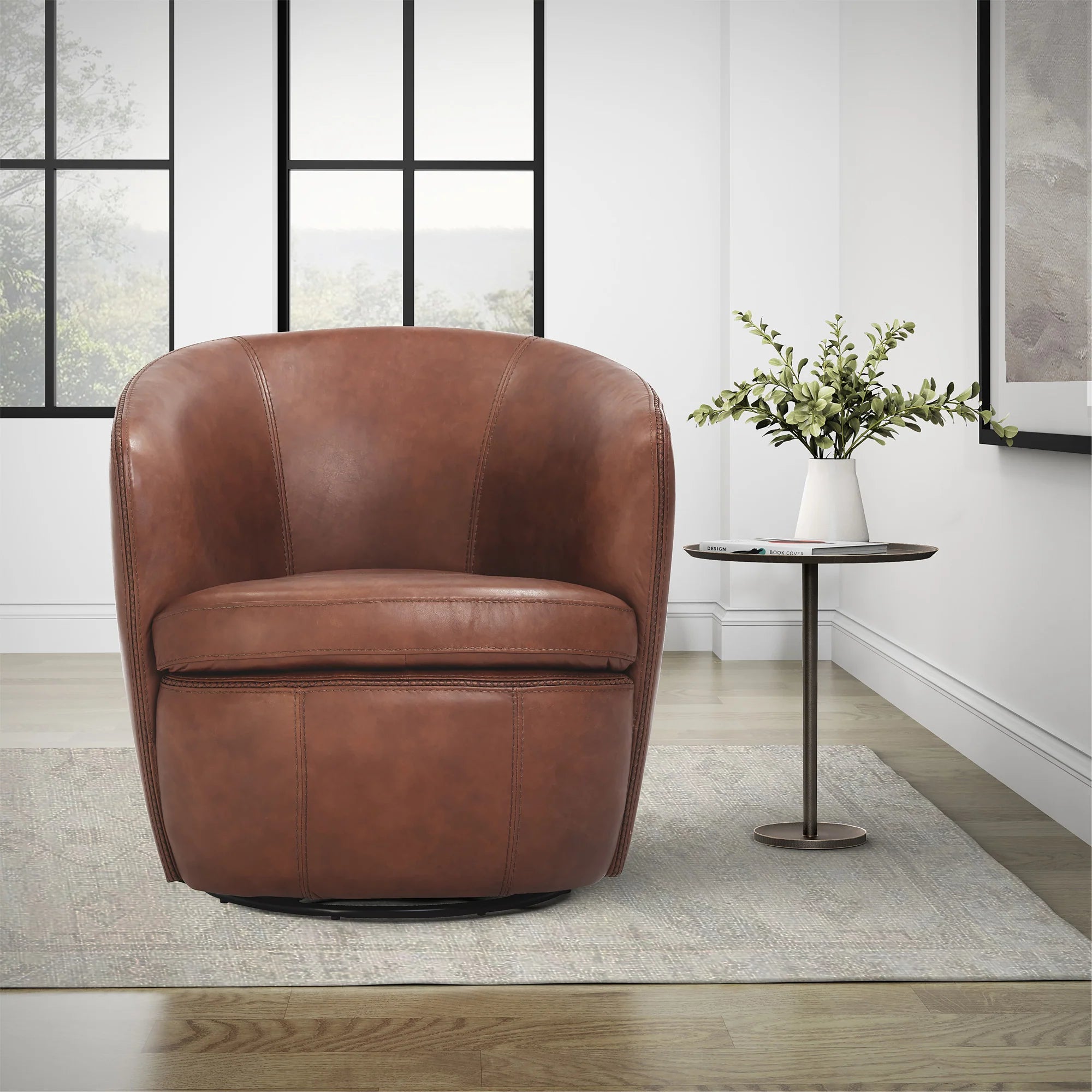 Barolo Genuine Leather Swivel Club Chair