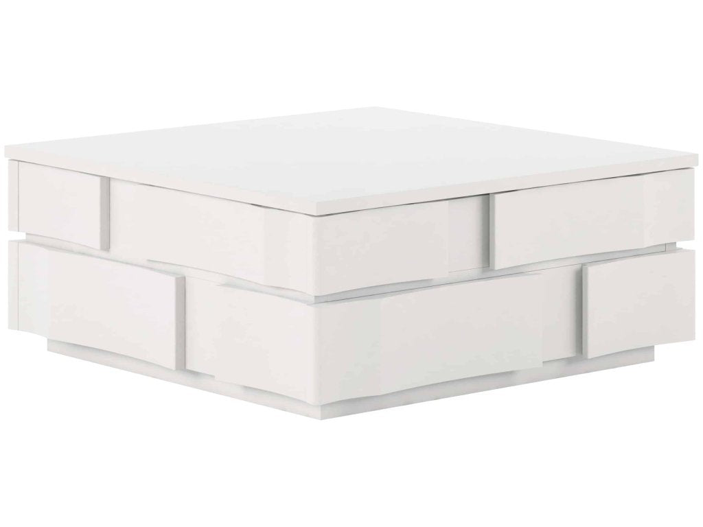Portico Square Coffee and Cocktail Table with Two Storage Drawers – White Stucco