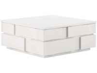 Portico Square Coffee and Cocktail Table with Two Storage Drawers – White Stucco