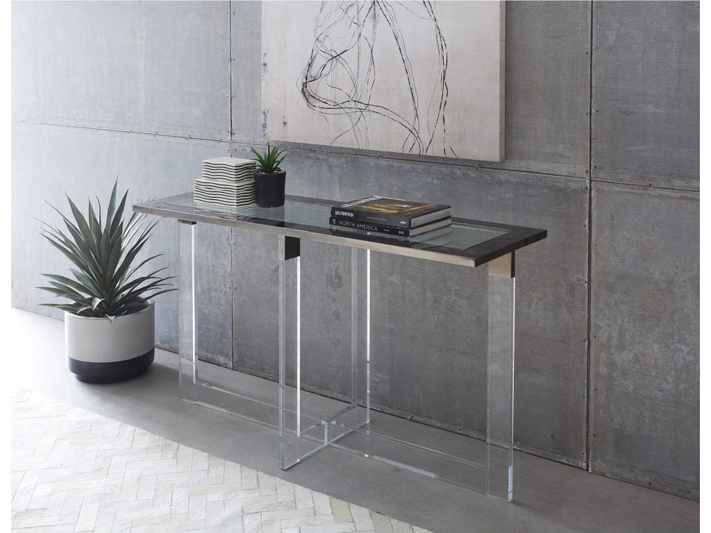 Bastian 54" Acrylic & Glass Console Table – Gunmetal