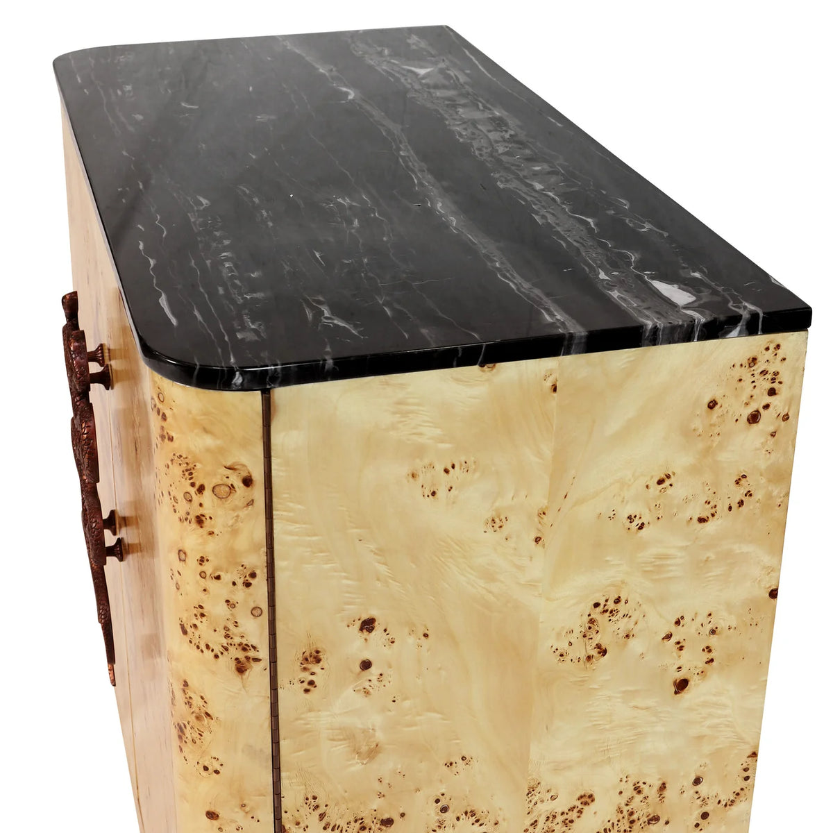 Zia Bar Cabinet with Marble Top – Natural Burl Wood