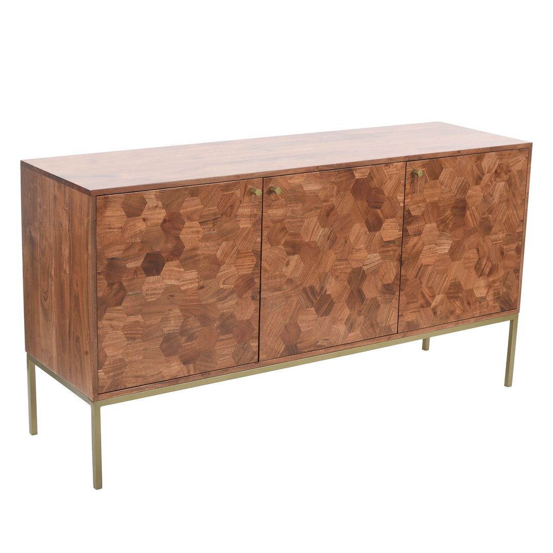 Kenzo Honeycomb Mid-Century Sideboard – Brown with Brass Accents