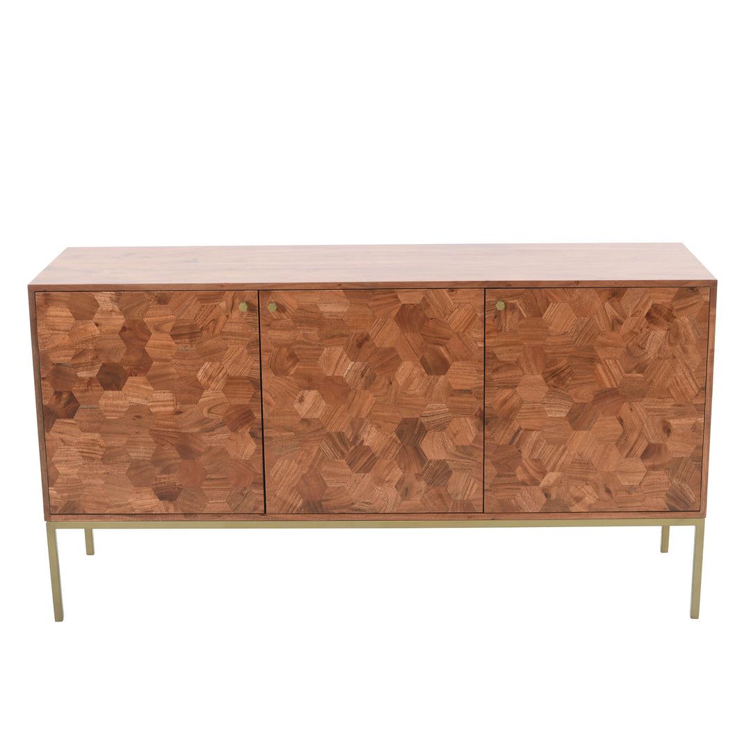 Kenzo Honeycomb Mid-Century Sideboard – Brown with Brass Accents