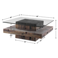 Jonah Reclaimed Wood Coffee Table with Glass Top