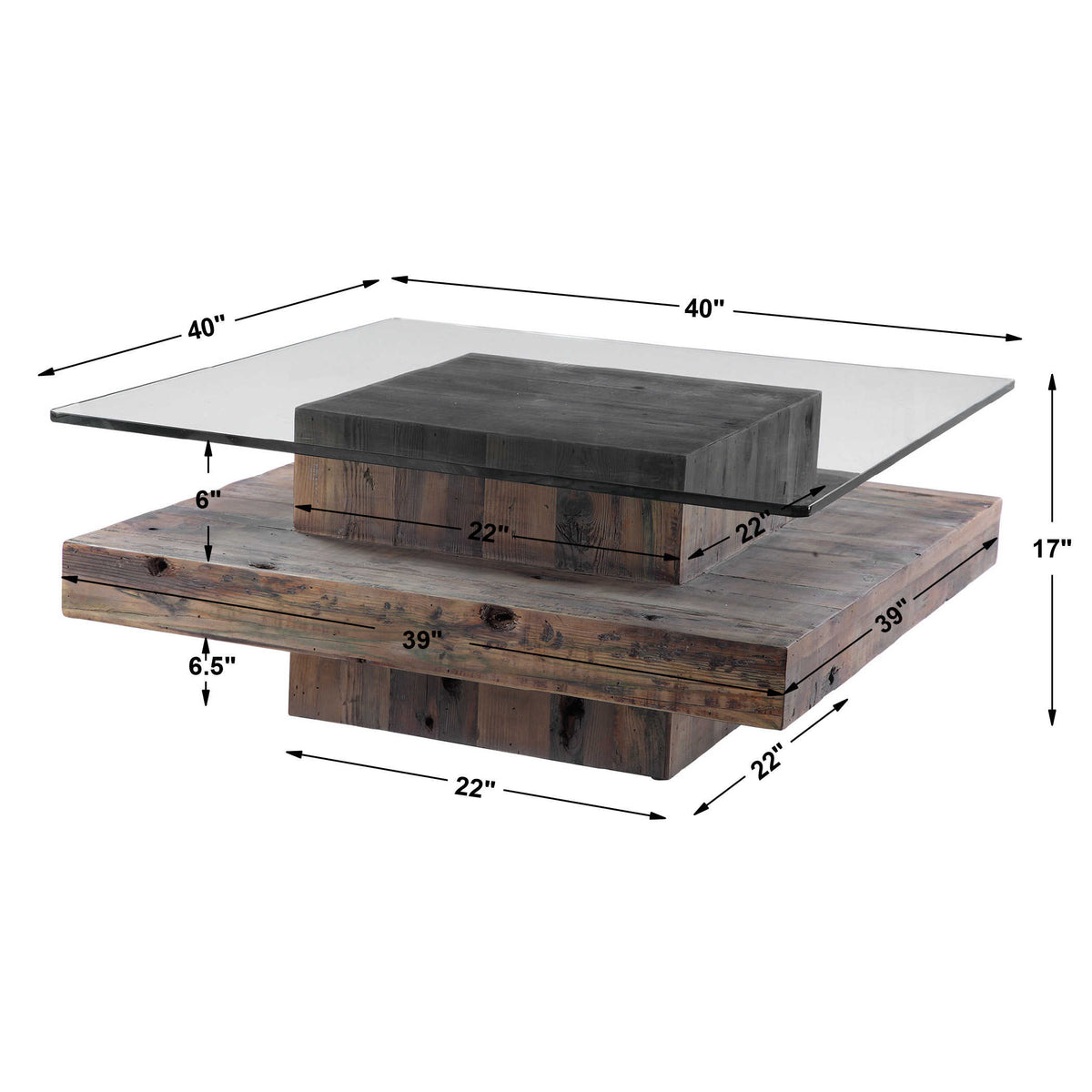 Jonah Reclaimed Wood Coffee Table with Glass Top
