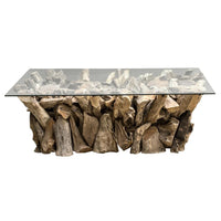 Revelation Teak Root Coffee Table with Glass Top