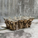Revelation Teak Root Coffee Table with Glass Top