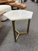 Eliza Hexagon White Marble End Table – Gold