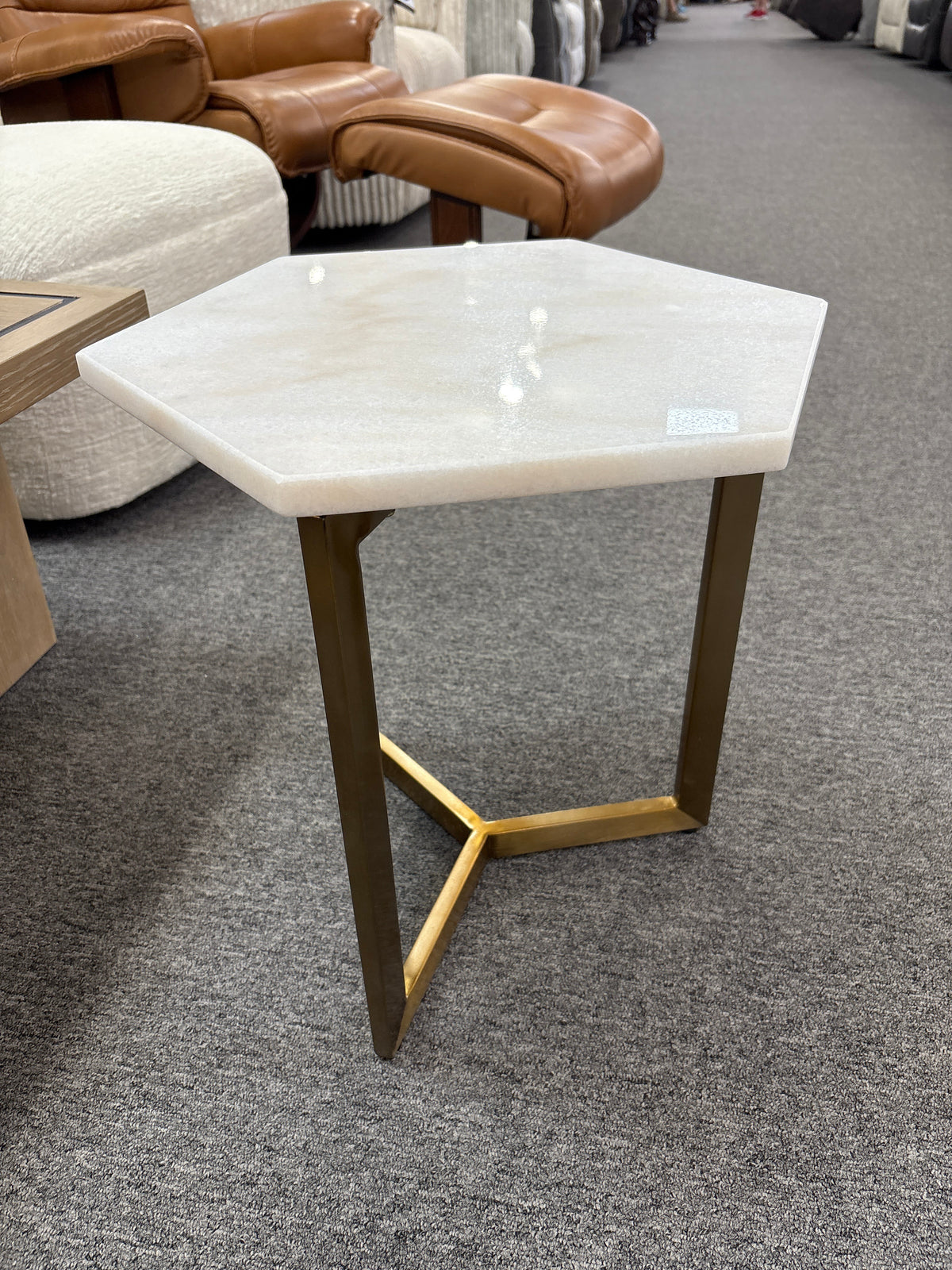 Eliza Hexagon White Marble End Table – Gold