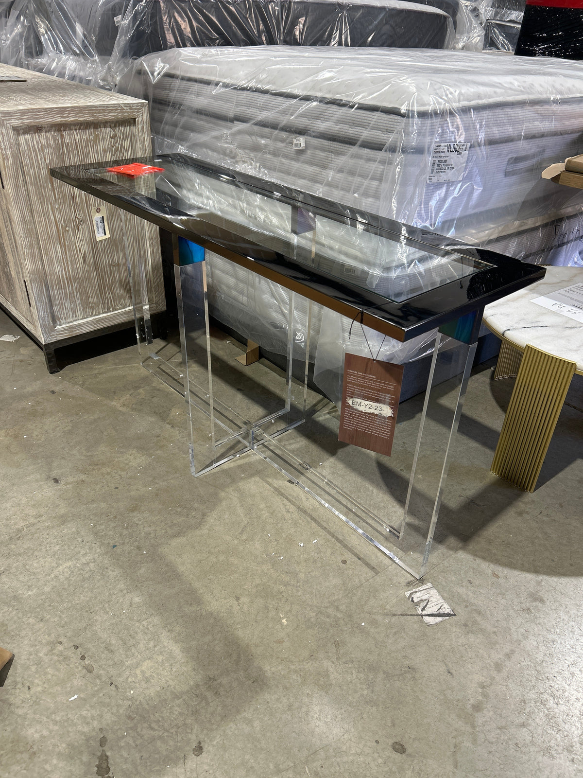 Bastian 54" Acrylic & Glass Console Table – Gunmetal
